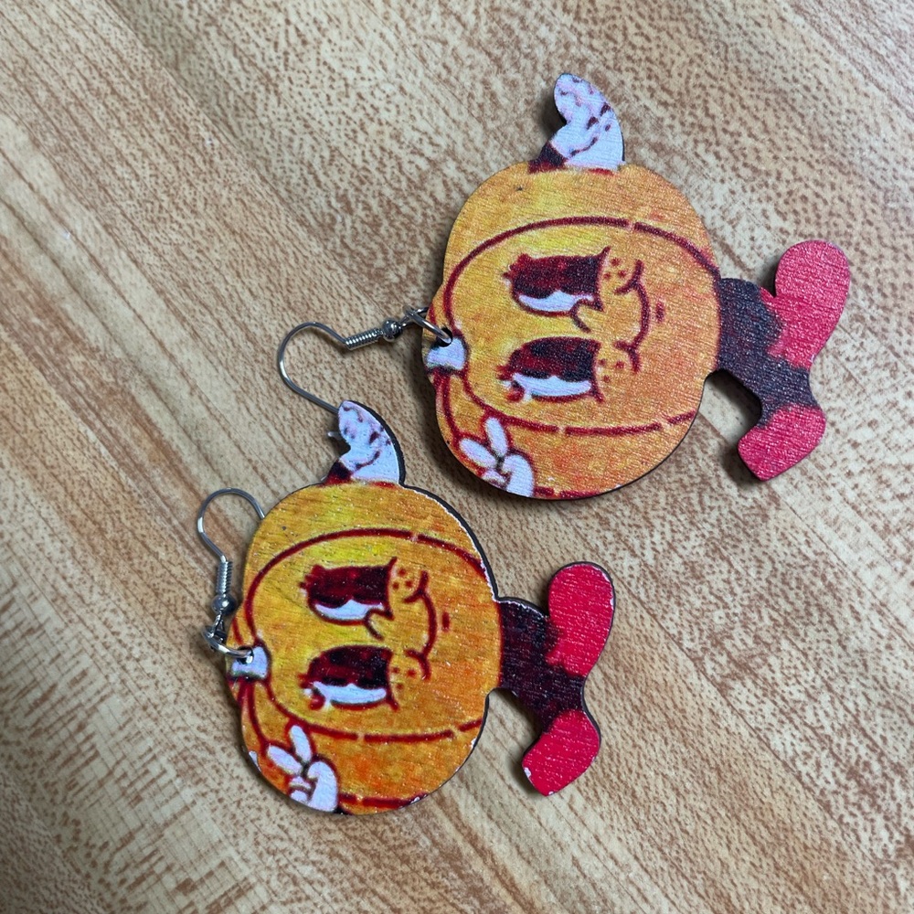 Pumpkin Cutie Cartoon Character Wooden Earrings